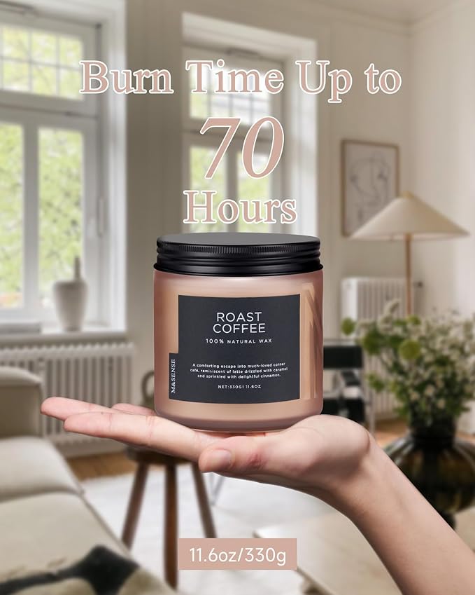 M&SENSE Coffee Candles Scented Strong, 2 Wick 11.6oz 70 Hours Burning Time Organic Natural Soy Wax Candle for Bedroom Kitchen Home Decor, Housewarming Gift for Men and Women