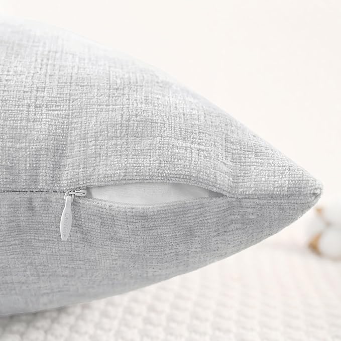 CaliTime Throw Pillow Covers Decorative 16 X 26 Inches Pack of 2 Cozy Chenille Cushion Cases for Couch Sofa Bed Living Room Home Moonbeam Gray