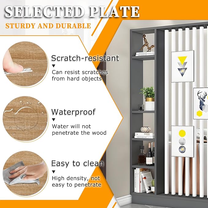 Wall Room Divider,Freestanding Room Divider with Shelves,Wood Room Divider Screen with Storage Cabinet, Wall Divider for Room Separation, for Home Office Decorative C 39.4×9.4×78.7in