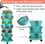Vertical Planter 6 Tier Stackable Planters Garden Planters Strawberry Herb Flower and Vegetable Planter Indoor Outdoor Gardening Pots with Removable Wheels and Tools