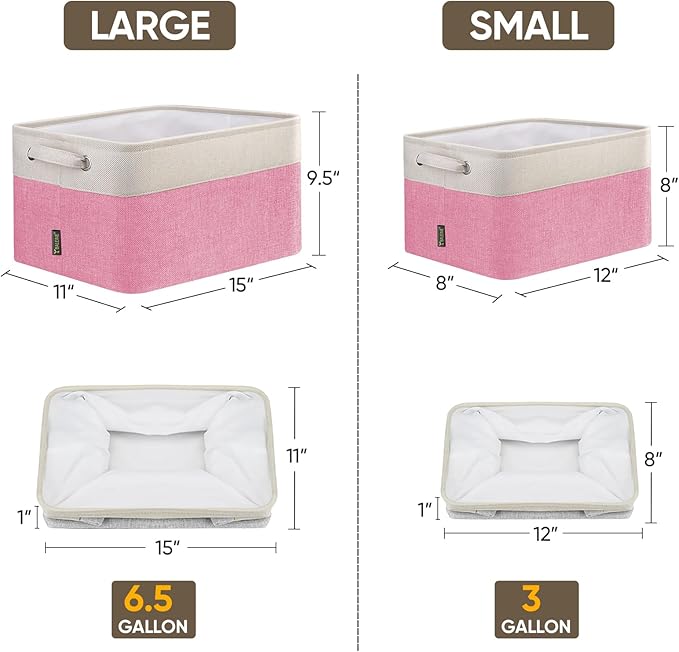 BALEINE 3 Pack Fabric Storage Bins for Shelves, Linen Storage Baskets for Organizing, Decorative Closet Bins for Clothes, Home (Pink, 12"x8"x8")