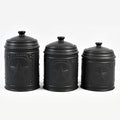 Set of 3 Black Unique Black Star Sealed Storage Canisters, 11"