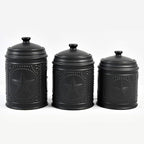 Set of 3 Black Unique Black Star Sealed Storage Canisters, 11"