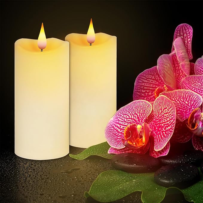 Aignis Indoor Flameless LED Candles Battery Operated with Remote Timer and Unique Double-Color Flame for Home/Wedding/Holiday Decor, Set of 2(D 2.95" x H 6")