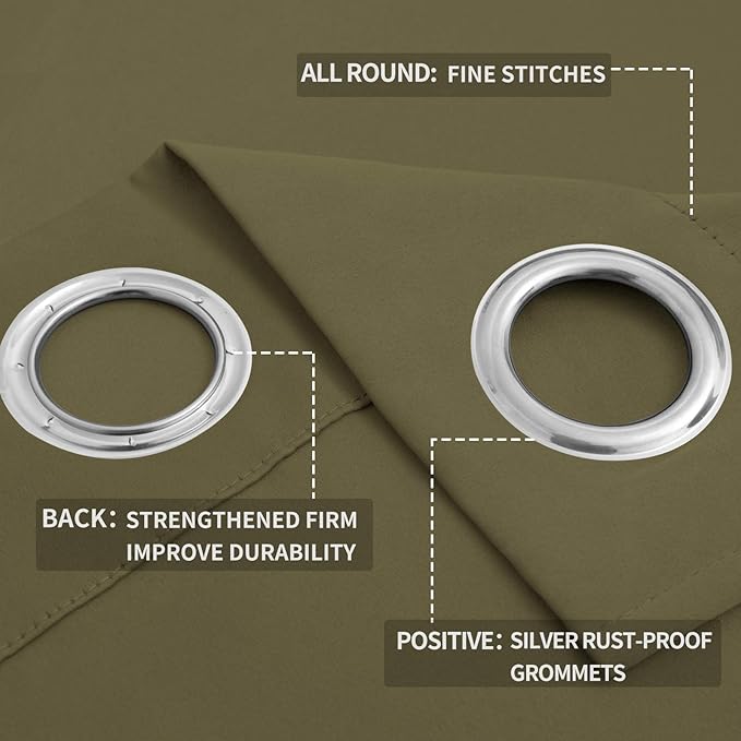 Easy-Going Blackout Curtains for Bedroom, Solid Thermal Insulated Grommet and Noise Reduction Window Drapes, Room Darkening Curtains for Living Room, 2 Panels (52x63 in,Khaki)