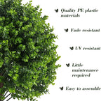 Artificial Boxwood Topiary Outdoor Plants with Spike, 2 Pack Faux Bushes UV Resistant Fake Shrubs for Front Porch Décor