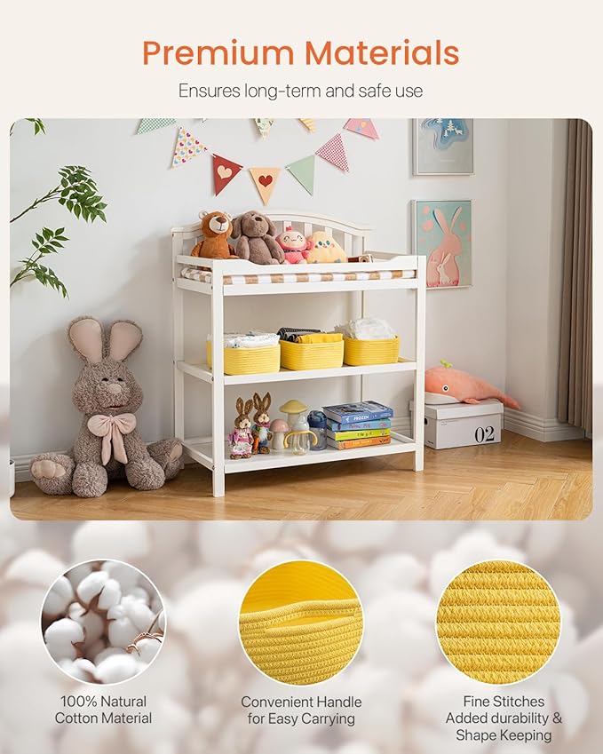 KALLAX Small Woven Basket, 12 x 8 x 4.5 Inches, Storage Basket for Organizing, Cute Small Rope Shelf Closet Cube Storage Bins Baskets for Shelves, Dog Toy Gift Baskets Empty, 3 Pack Yellow