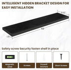 48 Inch Floating Shelves, 12 Inch Deep Floating Shelves for Wall, Floating Shelf with Invisible Brackets, Deep Shelves for Bathroom, Bedroom, Living Room, 1 Pack, Black