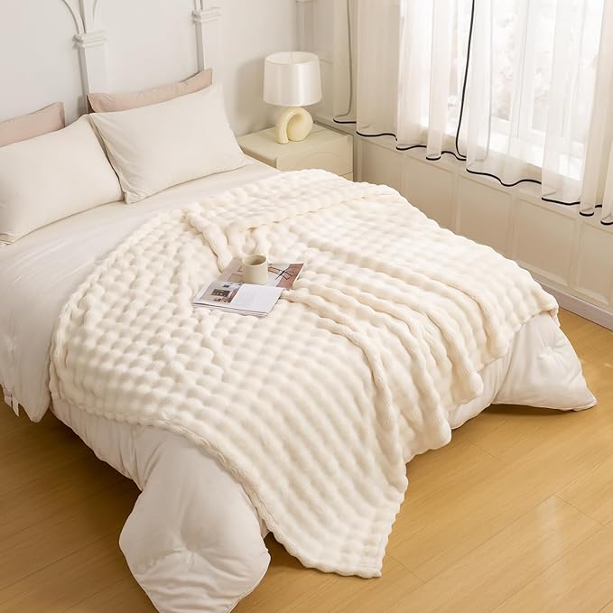 YUSOKI Luxury 3D Bubble Throw Blanket 3.1lb,All Ages,Home Decoration, (Ivory,60 * 80inches)
