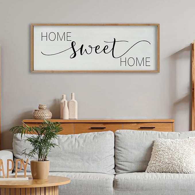 SRSZHIYUE Home Sweet Home Sign 40"x15" for Farmhouse Rustic Large Family Living Room Over Couch Modern Horizontal Wall Decor, Wood Framed Plaques Art Decorative (Wood)