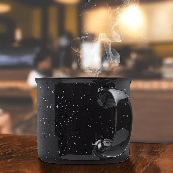 DISCOUNT PROMOS Ceramic Campfire Coffee Mugs 13 oz. Set of 10, Bulk Pack - Perfect for Tea, Espresso, Cappuccino, Hot Cocoa - Black