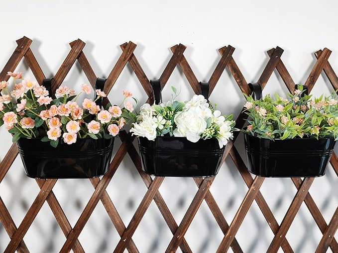 6 Pack Metal Hanging Planter for Outdoor Plants, 10 Inch Black Fence Planters Railing Pots for Garden Patio Balcony Decor, Flower Bucket with Detachable Hooks (Black, 6Pcs)