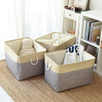 TheWarmHome Storage Baskets for Organizing, Extra Large-3Pack, 17.7L×13.8W×9.8H inch Large Sturdy Storage Bins, Decorative Storage Baskets for Shelves Closet Nursery (Gold&Grey)