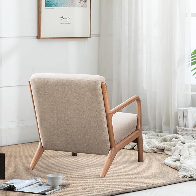 INZOY Mid-Century Modern Accent Chair Set of 2, Upholstered Living Room Chairs with Waist Cushion, Reading Armchair for Bedroom Sunroom