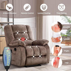 Massage Recliner Chair with Heat and Massage, Soft Fabric Ergonomic Manual Reclining Chairs, Heavy Duty Reclining Sofa Chair with Side Pockets for Living Room (Tan)