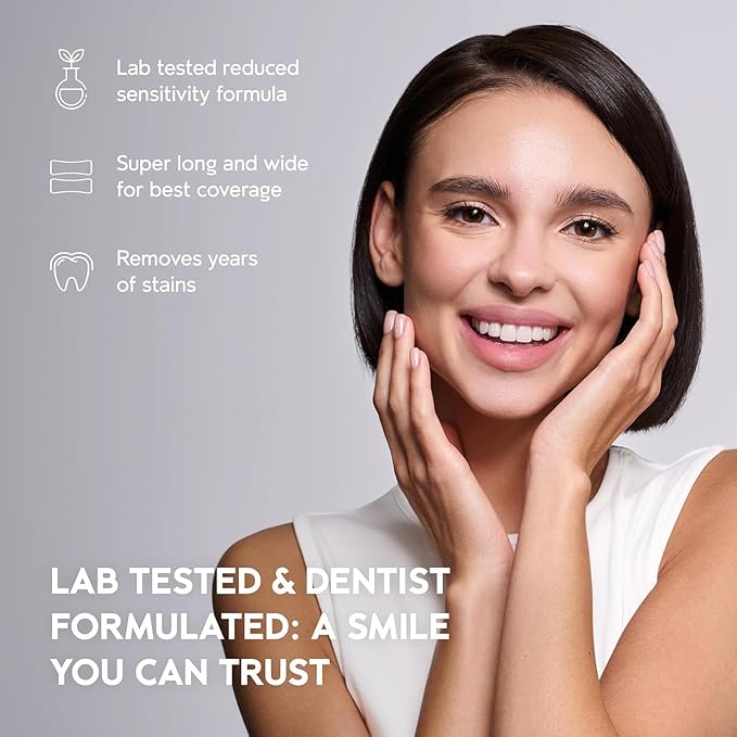 Natural Teeth Whitening Strips Kit 21 Treatments - Sensitive Teeth Whitener, Peroxide Free, Enamel Safe White Strips - Instant Teeth Whitening Without The Harm (42 Strips)