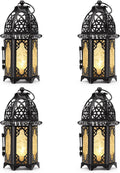 Metal Candle Holder 4PCS Transparent Glass Moroccan Style Hanging Lanterns Creative Wedding Home Tabletop Decoration Birdcage, Black
