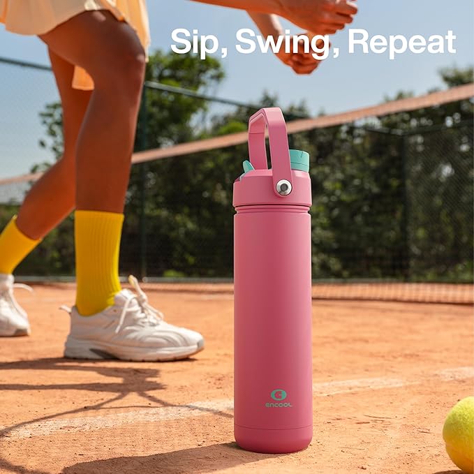 Insulated Water Bottle with Straw Stainless Steel Water Bottle, Leak-Proof, BPA-Free, Double Wall Vacuum Keeps Cold for 24 Hours for Sports, Travel, School (32 oz, Tulip)