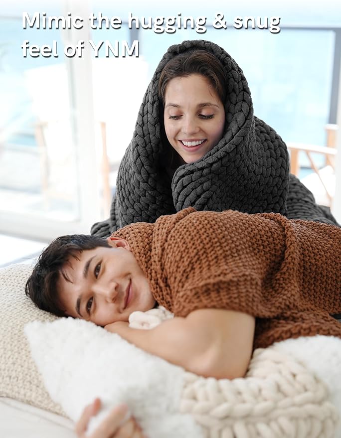 YnM Chunky Throw Blanket, Medium-Weight, Hand Knitted, Skin Friendly, Ventilated and Breathable, Machine Washable, Home Décor Piece for Couch, Sofa and Bed (Charcoal Grey, 50x70 Inch)