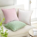 decorUhome Chenille Soft Throw Pillow Covers 26x26 Set of 2, Farmhouse Velvet Neutral Decorative Euro Pillow Covers with Stitched Edge for Couch Sofa Bed Home Decor, Sage Green