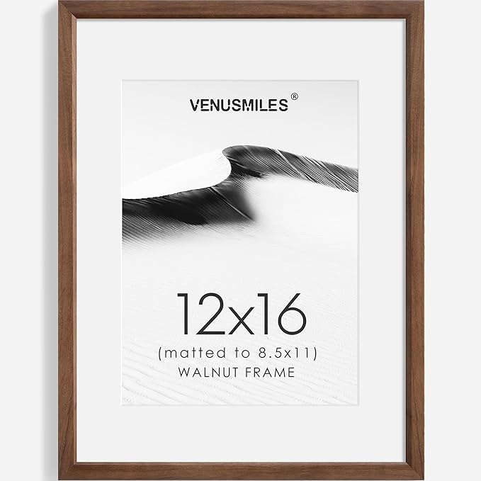 12x16 Picture Frame Natural Solid Walnut Photo Frames with 8.5x11 Removable Mat Wall Hanging Large Handcrafted Frame with HD Plexiglass Wall and Tabletop Display Large Poster Frame