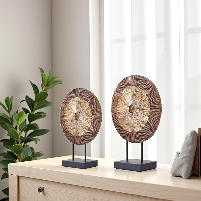 XMGZQ Wood Color Minimalist Round Statue Above Cabinet Decor Kitchen,Modern Decorative Sculpture Home Decorations for Living Room Coffee Table,Shelf Decor Items,Center Pieces Decoration for Table