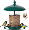 Metal Bird Feeder for Outdoors Hanging,3.0LB Seed Feeder,Easy to Fill & Clean,360° Feeding,Chew Proof Weatherproof Roof for Gardens and Wild Birds,Green