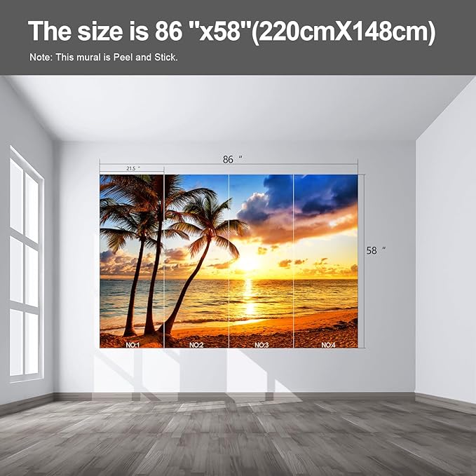 Beach Wall murals at Dusk Peel and Stick Sunset Wallpaper for Bedroom Living Room - 58"x86"
