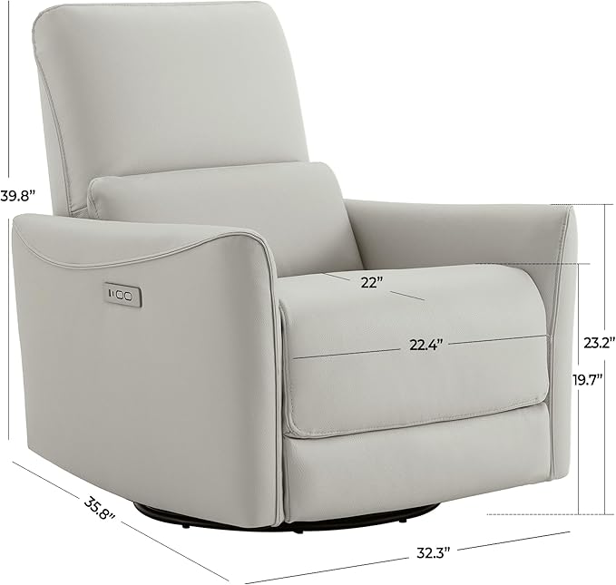 CHITA Power Recliner Chair Swivel Glider, FSC Certified Upholstered Faux Leather Living Room Nursery Reclining Sofa Chair with Lumbar Support, Cream
