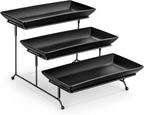 MALACASA 3 Tier Serving Trays for Party, Stoneware Serving Platters and Trays, 12 Inch Tiered Tray Stand, Fruit Tray, Trays for Serving Food, Black Dessert Stand with Collapsible Sturdier Metal Rack
