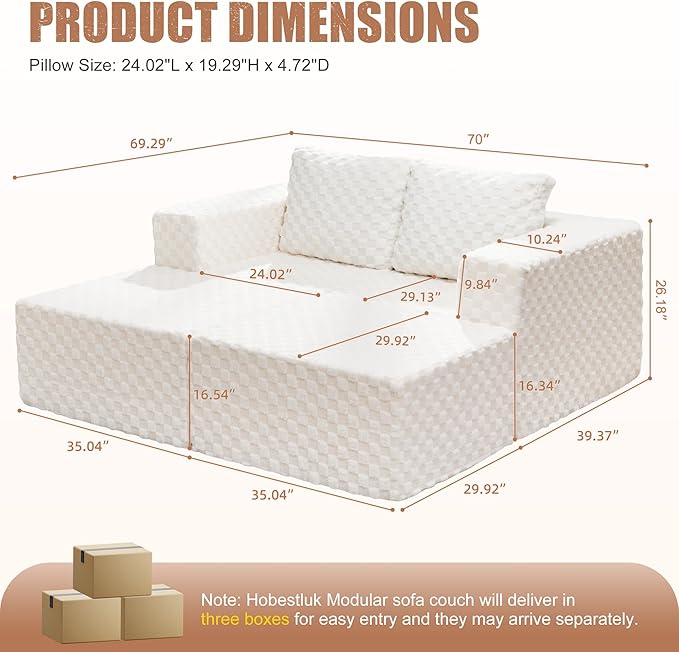 Hobestluk Modular Sectional Sofa Memory Foam Couch Sofa Bed Loveseat with Chaises Cloud Couch with Removable Cover Large Sectional Couches for Living Room (Plush White, Sofa Bed)