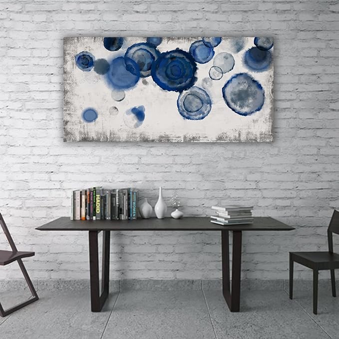 YJYart Blue Wall Art For Living Room Watercolor Dots Wall Decorations Indigo Dot Wall Decor Posters for Room Aesthetic Modern Artwork 24x48 Inch