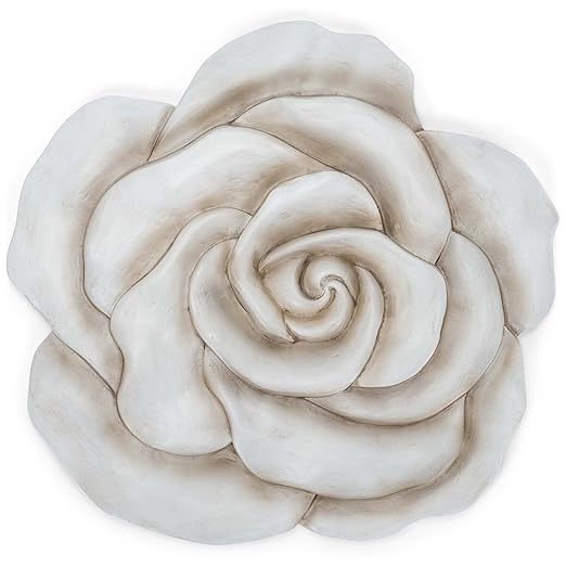 NAT & Jules Rose Flower Shaped Dimensional Indoor Outdoor 12 inch Cast Resin Decorative Garden Stepping Stone, Patio, Walkway Sculpture Yard Art, White