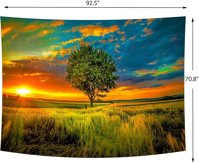 Delur Sunset Tree of Life Tapestry Forest Nature Landscape Wall Hanging Tapestry Scenic Tree Woodland Natural Sunrise Headboard for Bedroom Living Room Home Decor (70.8" x 92.5")
