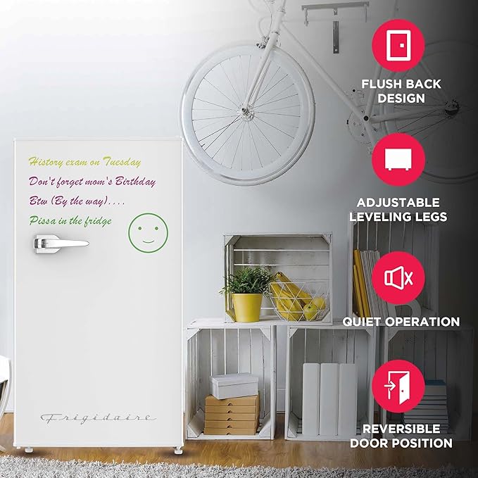 Frigidaire EFR331-WHITE 3.2 Cu ft Eraser Board Mini Compact Dorm Fridge (White)