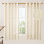 LAMIT Linen Curtains 63 inch Long for Living Room, Linen Light Filtering Boho Semi Sheer Window Textured Modern Drapes with Bronze Grommet for Bedroom, 2 Panels Set, 60 x 63 Inch, Beige