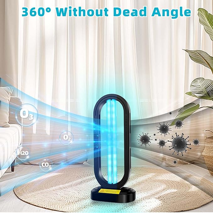 UV Light Sanitizer,4-Speed Timing and Remote Control UVC Home Disinfection Device,Portable Ultraviolet Light Sanitizer for Dust Mites,UV Lamp for Whole Room,Black
