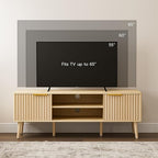 TV Stand for Living Room, Boho Entertainment Center for 55/60/65 inch TVs, Media Console with Fluted Door Cabinets and Open Shelves, for Bedroom, Oak