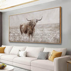 Farmhouse Highland Cow Wall Decor on Canvas with Framed Large Landscape Brown Artwork for Bedroom Living Room Office Decor 29x58 Inch