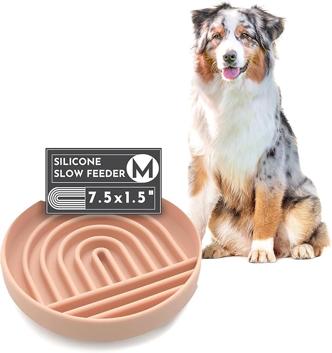 The Slowdown Bowl Silicone Slow Feeder for Dogs & Puppies, Slow Eating, Modern Lick Mat Design, Reduces Gulping, Fits 2 Cups 7.5” Across x 1.5” Tall, Mealtime Challenge, Medium-Blush