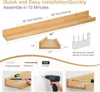 Floating Picture Ledge Shelves 48 Inch Solid Oak Wood Set of 2, Rustic Wall Storage Shelves with Lip, Kids Bookshelf, Photo & Picture Ledge Shelves for Bedroom, Living Room, Kitchen