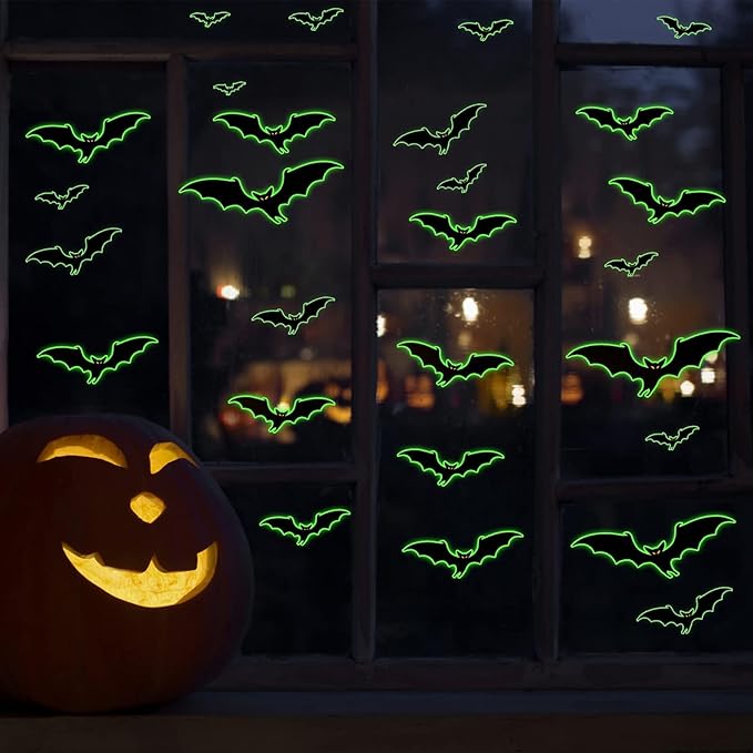 3 Sheets Glow in The Dark Halloween bat Decals Luminous Halloween bat Stickers Removable Bat Wall Decor Glowing Window Clings for Scary Halloween Theme Party Decorations