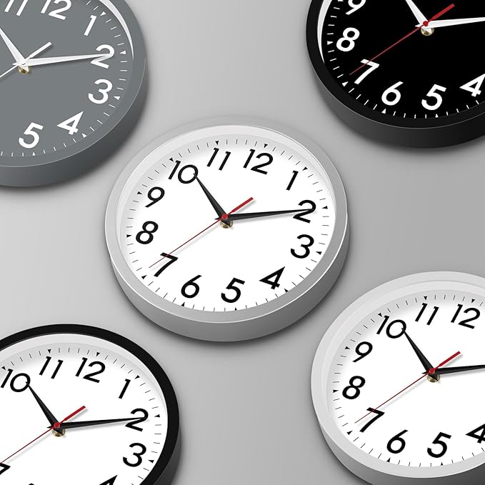 Wall Clock Small Analog 8 Inch Silent Non Ticking Battery Operated Modern Simple Decorative for Kitchen Office Bedroom Bathroom Living Room(Black)