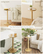 Masupu Round Side Table, Small End Table for Small Spaces, Pedestal Drink Table with Solid Wood Leg for Living Room, Bedroom, Corners(Natural)