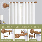 Wood Curtain Rods for Windows 66 to 120 Inch(5.5-10ft),1 Inch Adjustable Curtain Rod,Heavy Duty Curtain Rods,Wooden Netted Texture Drapery Rods,Single Window Curtain Rod 66-120",Brown Wood
