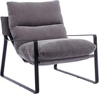 DUOMAY Modern Accent Arm Chair, Comfy Linen Lounge Lazy Chair with Metal Leg, Mid-Century Corner Chair for Living Room Bedroom Office Apartment, Grey