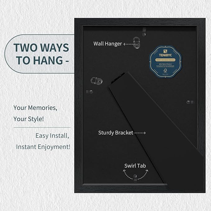 9x12 Frame 3 Pack - Black Woodgrain, 9 x 12 Picture Frame with HD Tempered Glass, Table or Wall Display