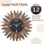 Honiway Large Wall Clock Battery Operated 21 in Rustic Wood Boho Sunburst Decorative Wall Clock Silent Non Ticking Farmhouse Wall Clocks for Living Room Bedroom Kitchen Bathroom Decor (Tricolor)