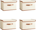 Tuza 4 Pack Storage Bins with Lids, Collapsible Closet Organizer Container, Fabric Organizer Box with Handles, Decorative Storage Boxes with Lids for Organizing Clothes, Blanket, White, Extra Large