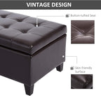 HOMCOM 51" Ottoman Storage Bench, Faux Leather Storage Chest with Lift Top, Tufted Ottoman for Living Room, Entryway, Dark Brown